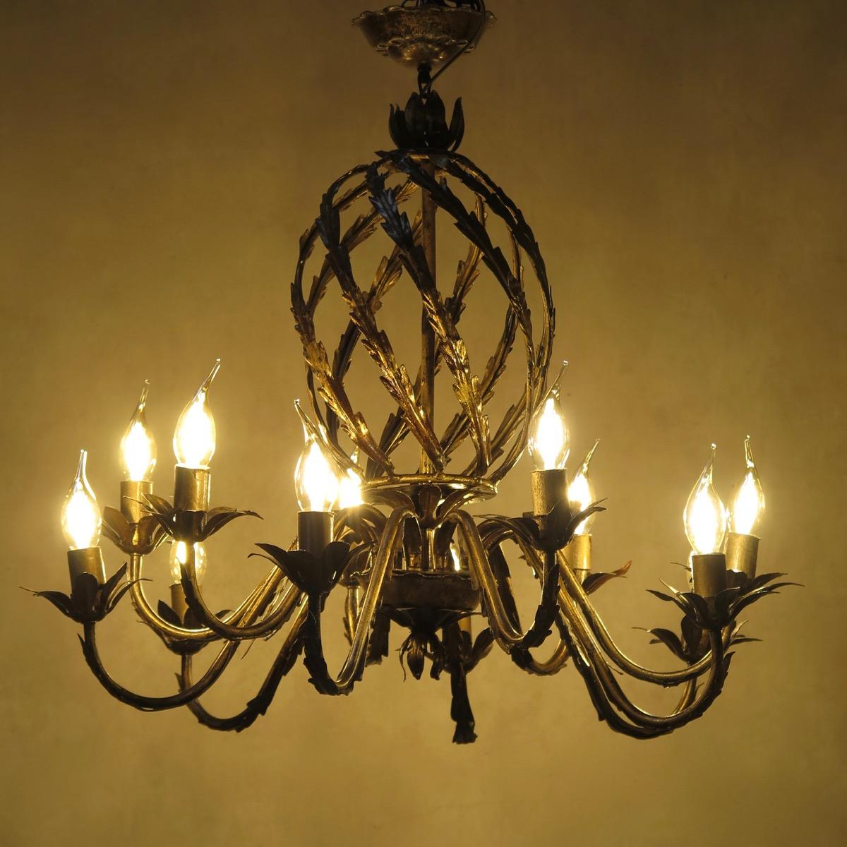 French 1950s Gilt Iron Chandelier For Sale 2