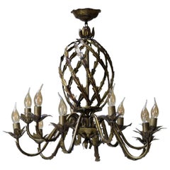 Vintage French 1950s Gilt Iron Chandelier