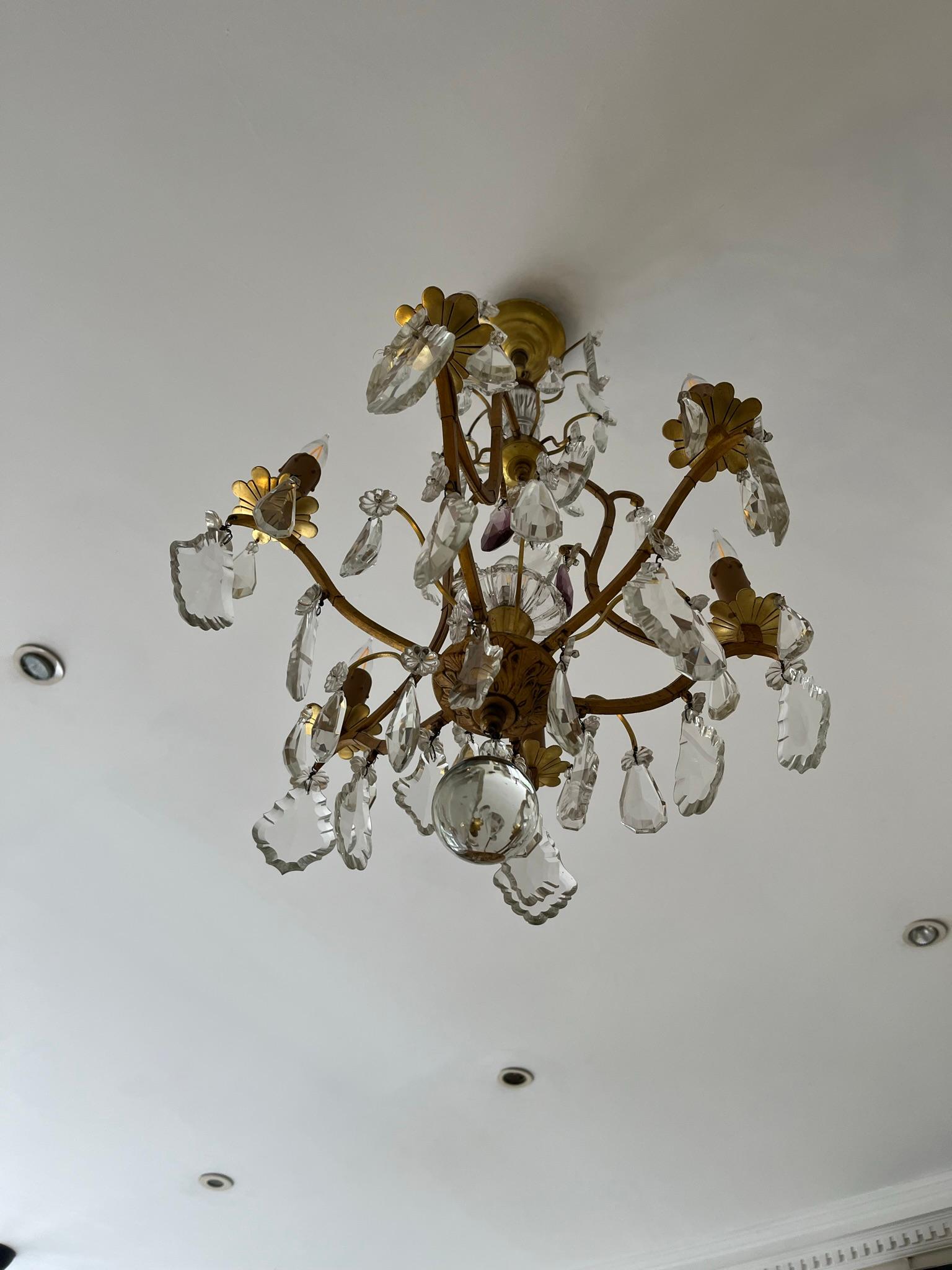 French 1950’s gilt metal and glass chandelier  For Sale 3