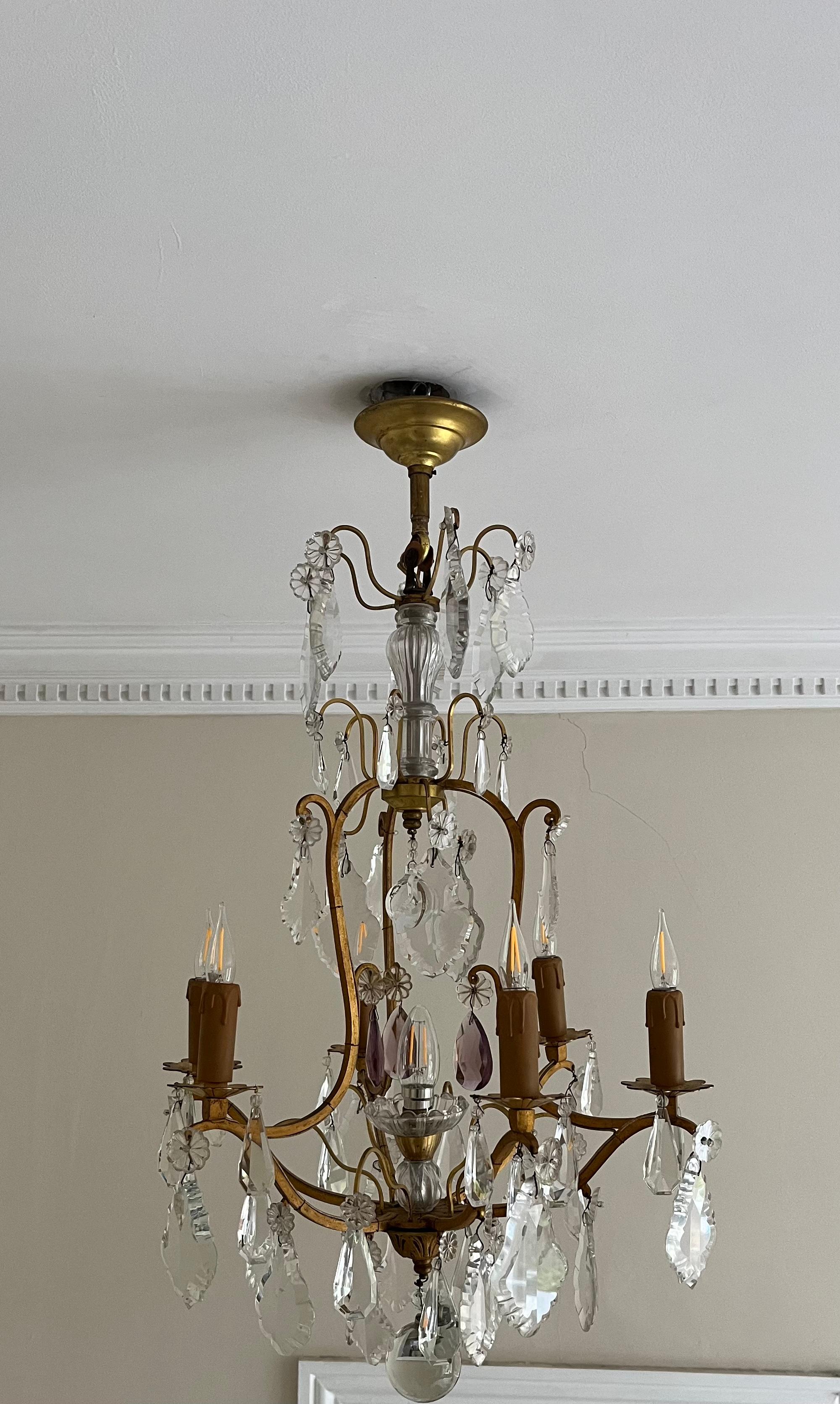 French 1950’s gilt metal and glass chandelier  For Sale 1