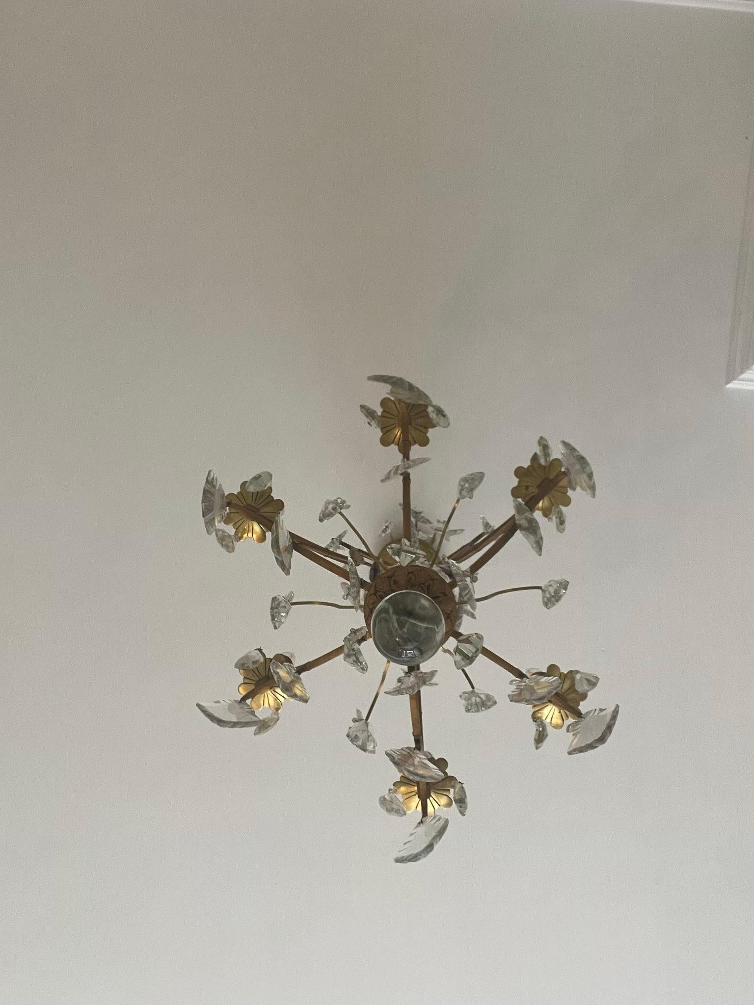 French 1950’s gilt metal and glass chandelier  For Sale 2