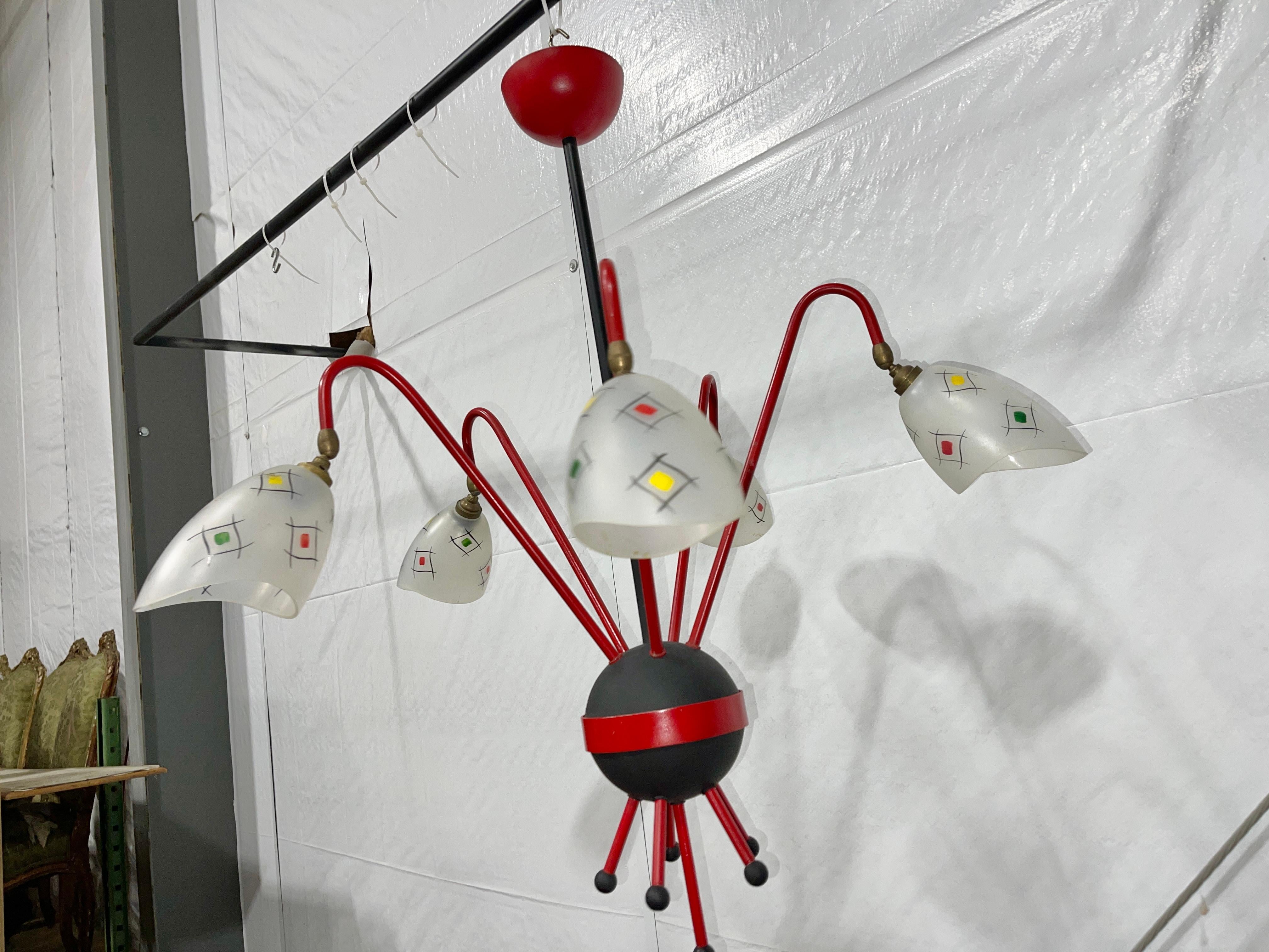 French 1950s Googie Atomic Chandelier For Sale 2