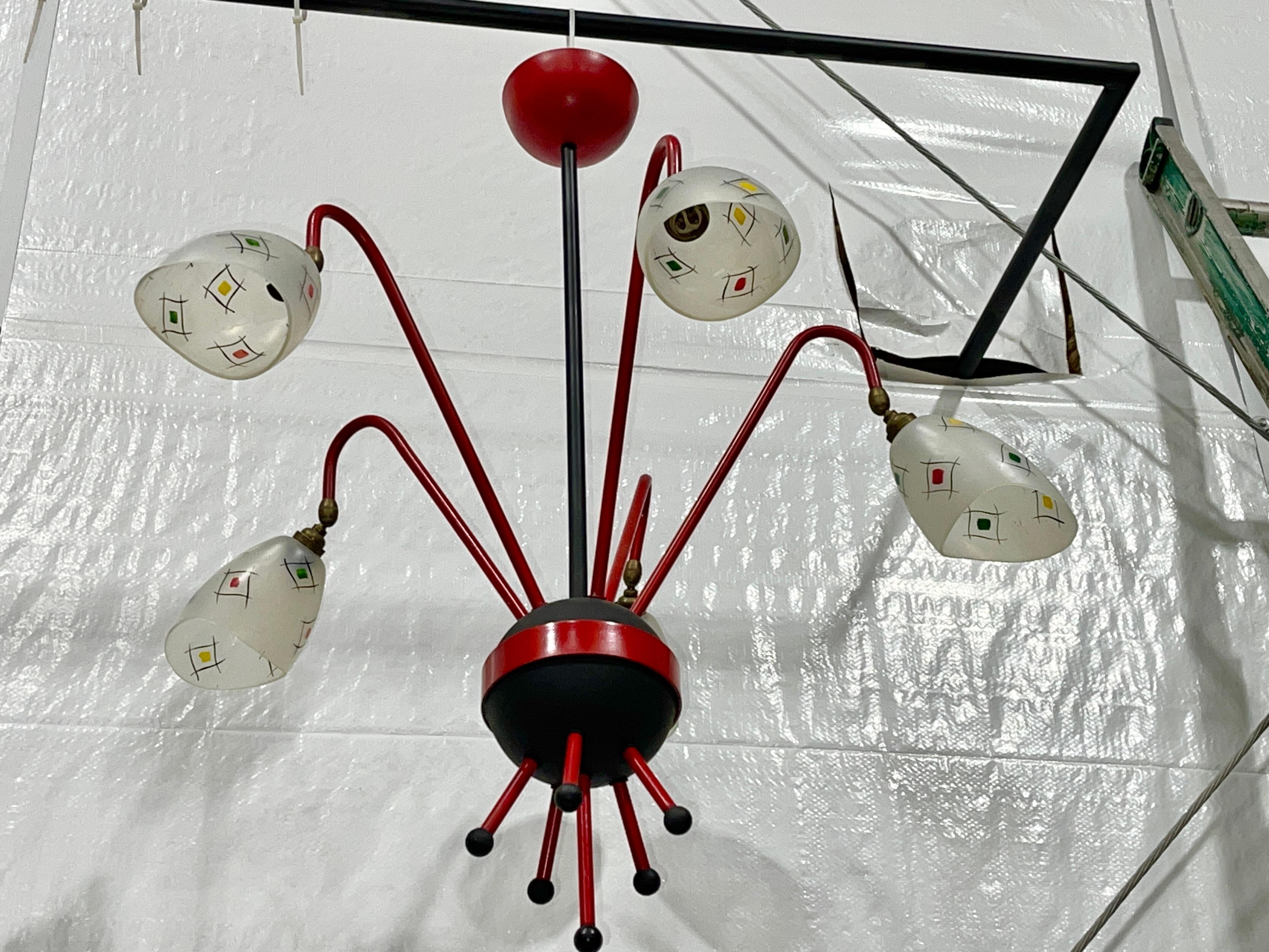 French 1950s Googie Atomic Chandelier For Sale 3
