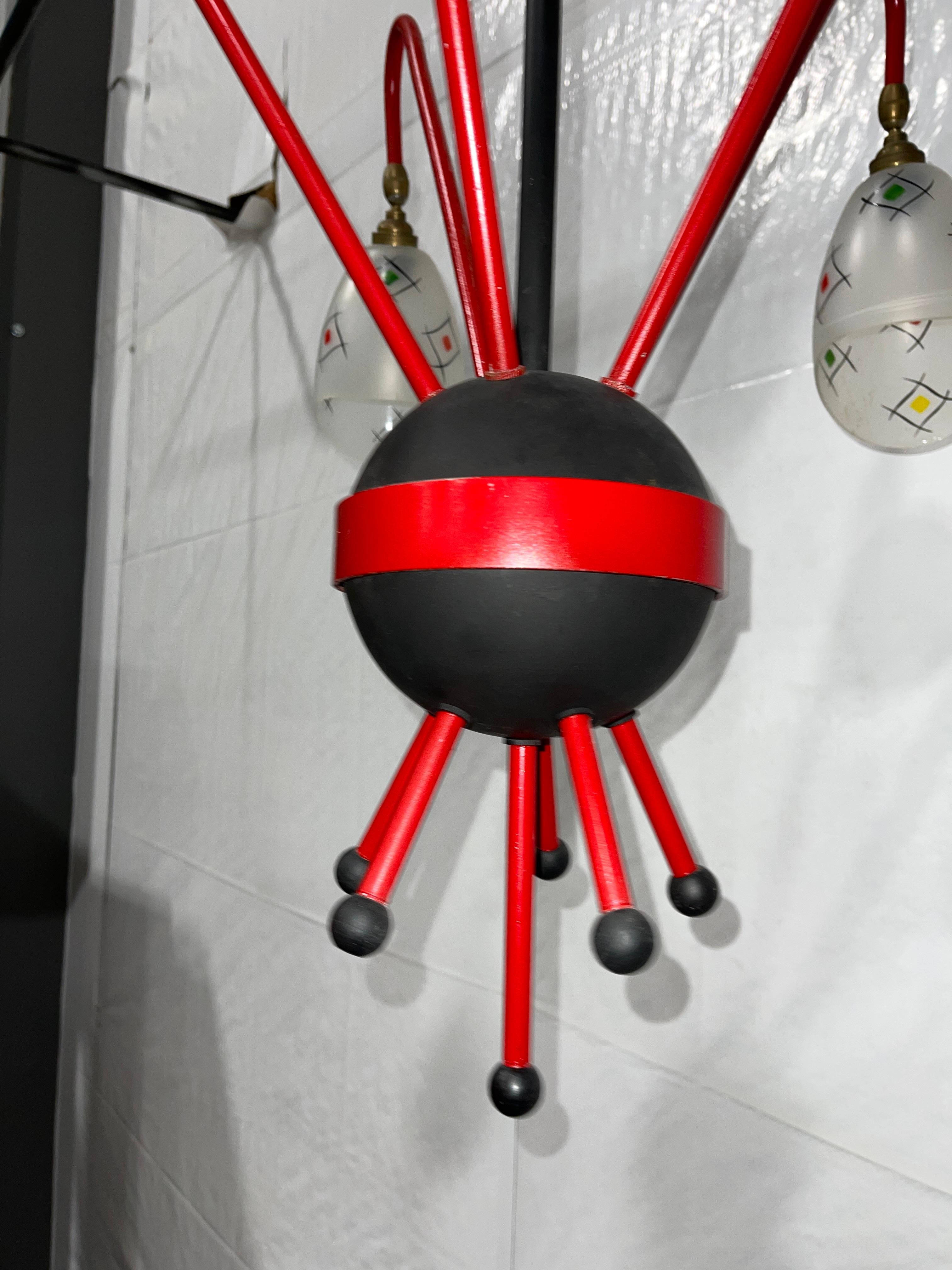 Aluminum French 1950s Googie Atomic Chandelier For Sale