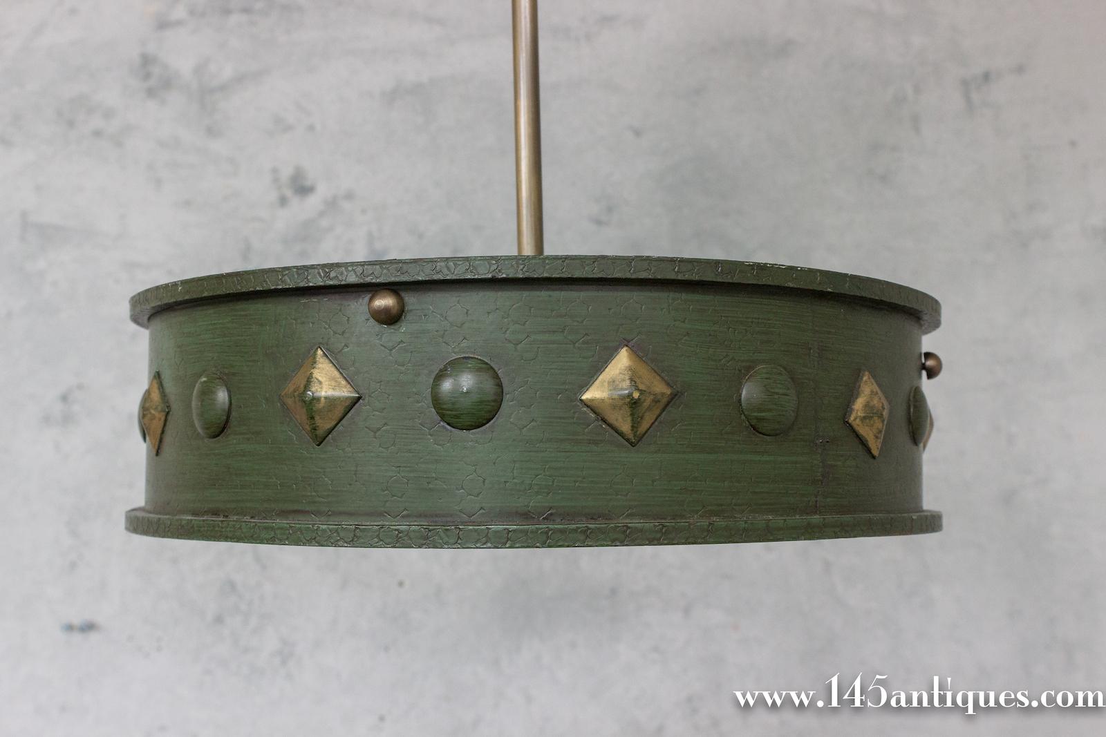 French 1950's Green Patinated Suspended Ceiling Fixture For Sale 4