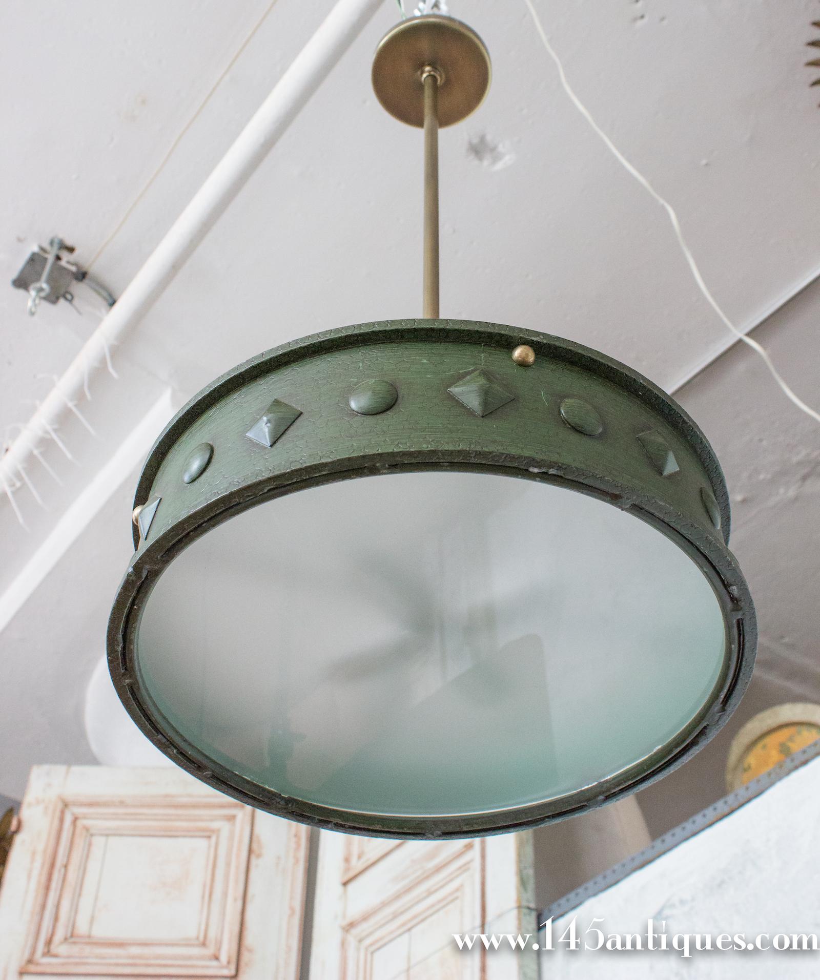 French 1950's Green Patinated Suspended Ceiling Fixture For Sale 10
