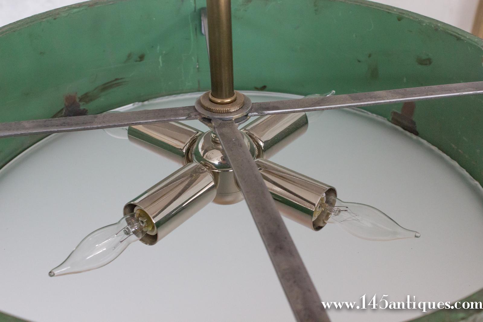 Metal French 1950's Green Patinated Suspended Ceiling Fixture For Sale
