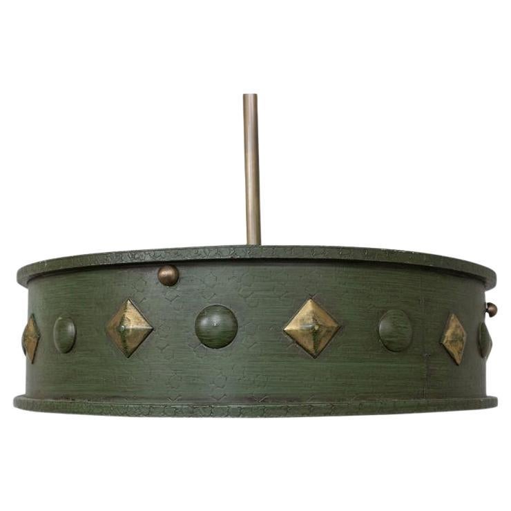 French 1950's Green Patinated Suspended Ceiling Fixture For Sale