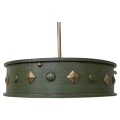 Vintage French 1950's Green Patinated Suspended Ceiling Fixture
