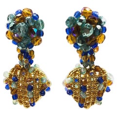 Boucles d'oreilles panier en forme de cœur, ornées de cristaux, 1950s