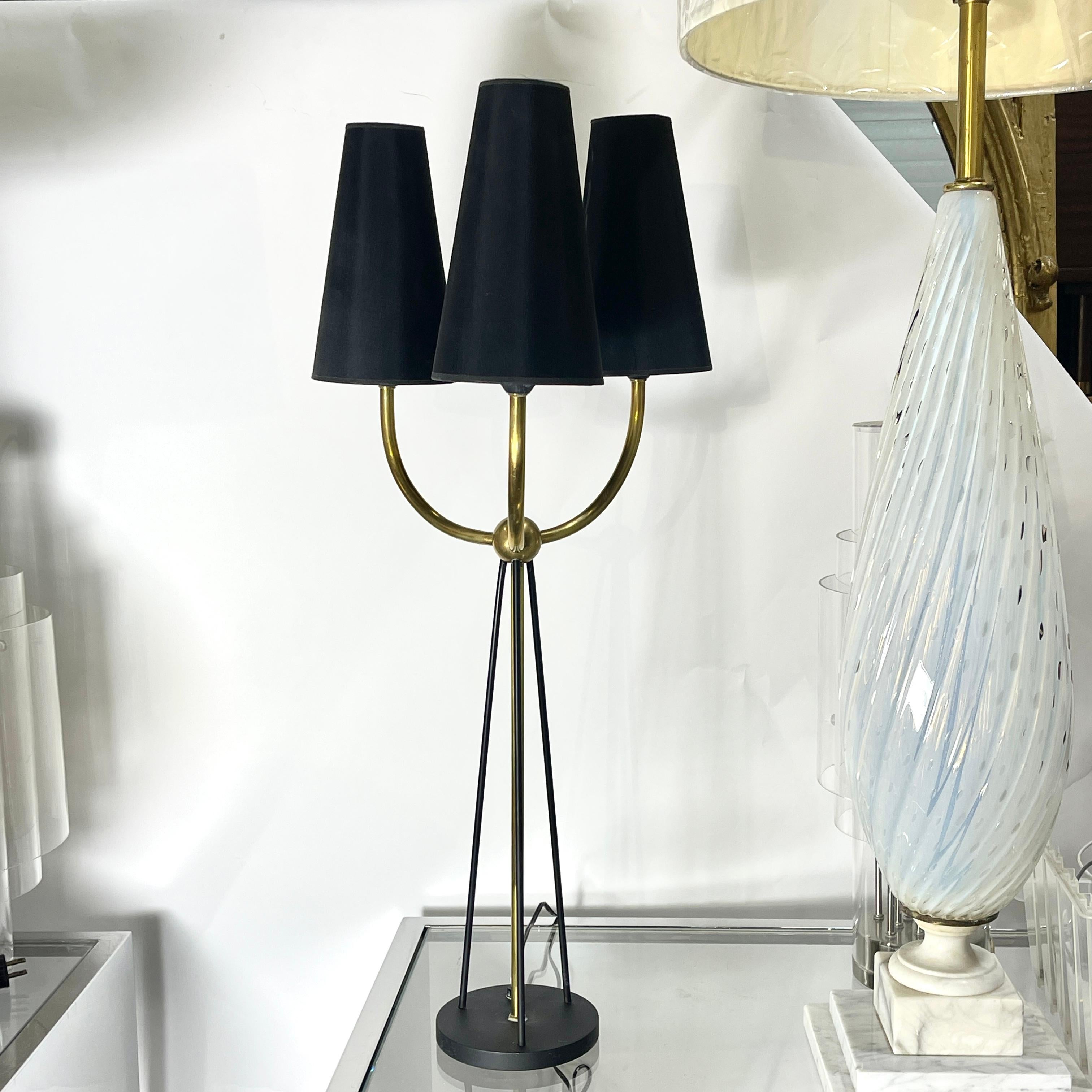Mid-Century Modern French 1950's Iron & Brass Triton Table Lamp For Sale