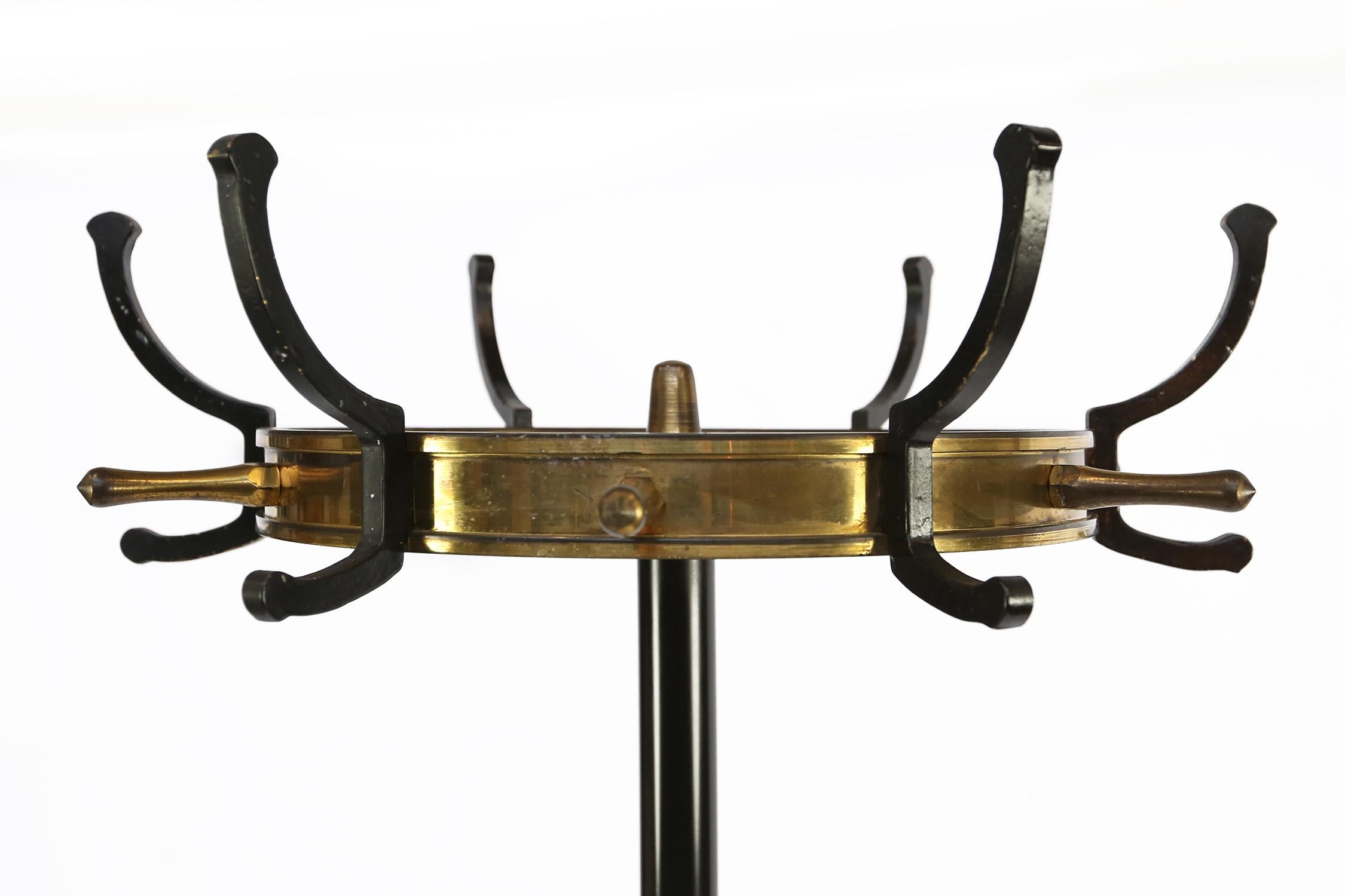 French 1950s Jacques Adnet Gilt Bronze and Black Lacquered Iron Coat Stand 1