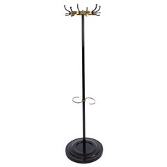French 1950s Jacques Adnet Gilt Bronze and Black Lacquered Iron Coat Stand