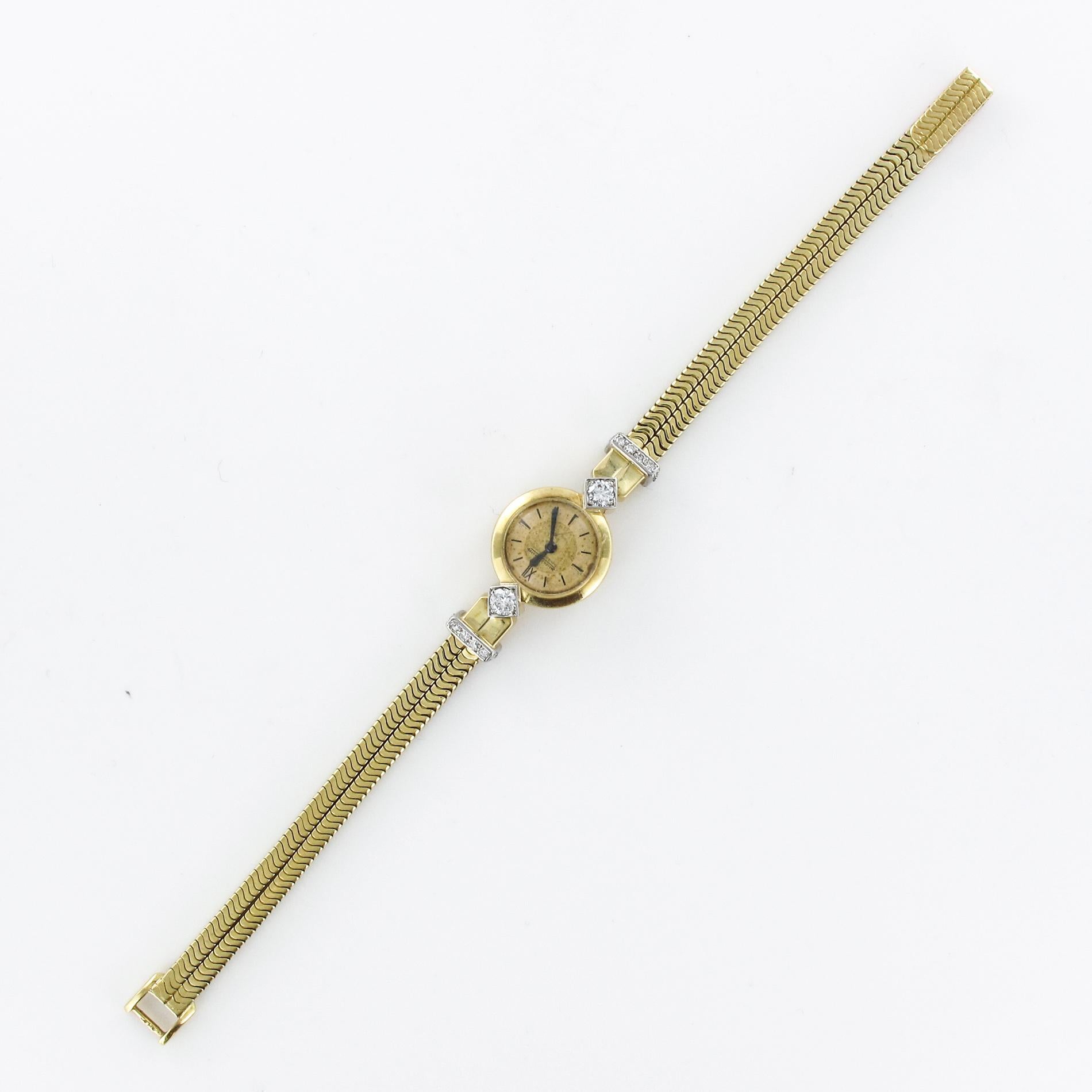 French 1950s Jaeger Le Coultre Diamonds 18 Karat Yellow Gold Women Watch 6