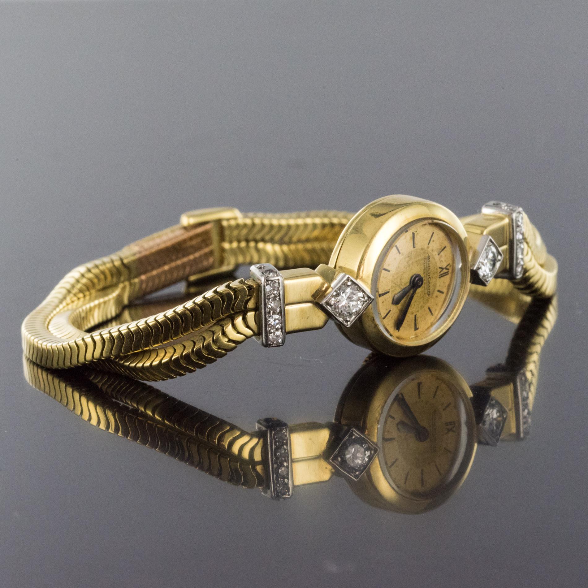 Women's French 1950s Jaeger Le Coultre Diamonds 18 Karat Yellow Gold Women Watch