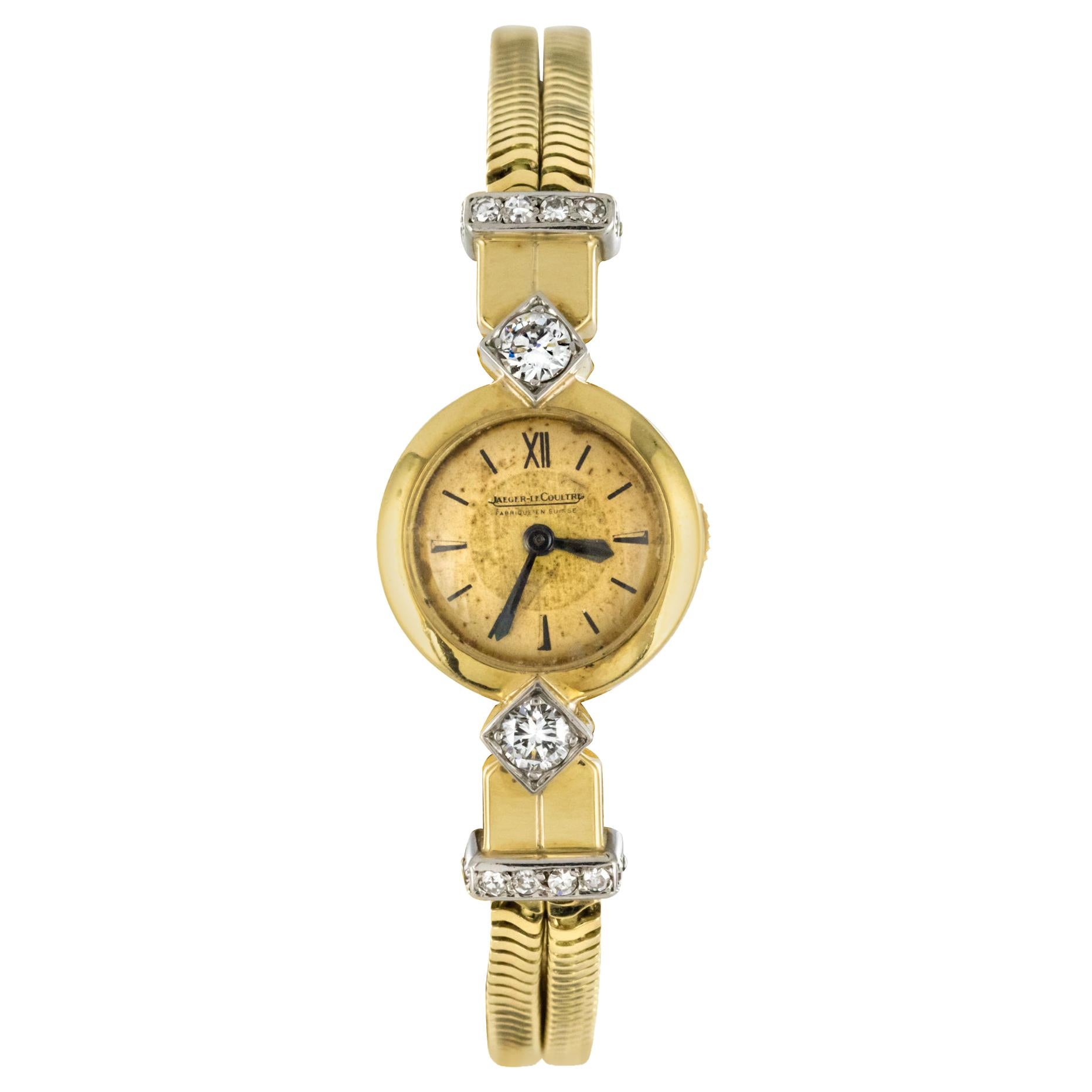 French 1950s Jaeger Le Coultre Diamonds 18 Karat Yellow Gold Women Watch