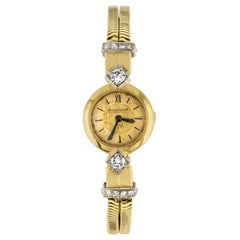 Vintage French 1950s Jaeger Le Coultre Diamonds 18 Karat Yellow Gold Women Watch