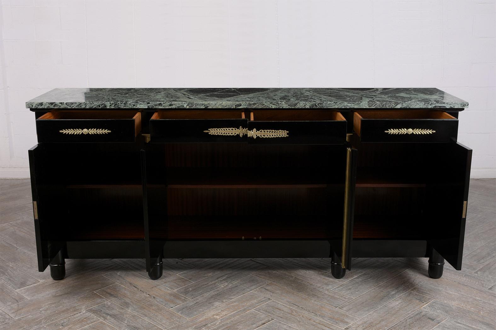 Brass French 1950s Janses Style Black Empire Style Credenza