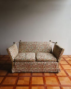 French 1950s Knole-Style Sofa in Brocade Fabric