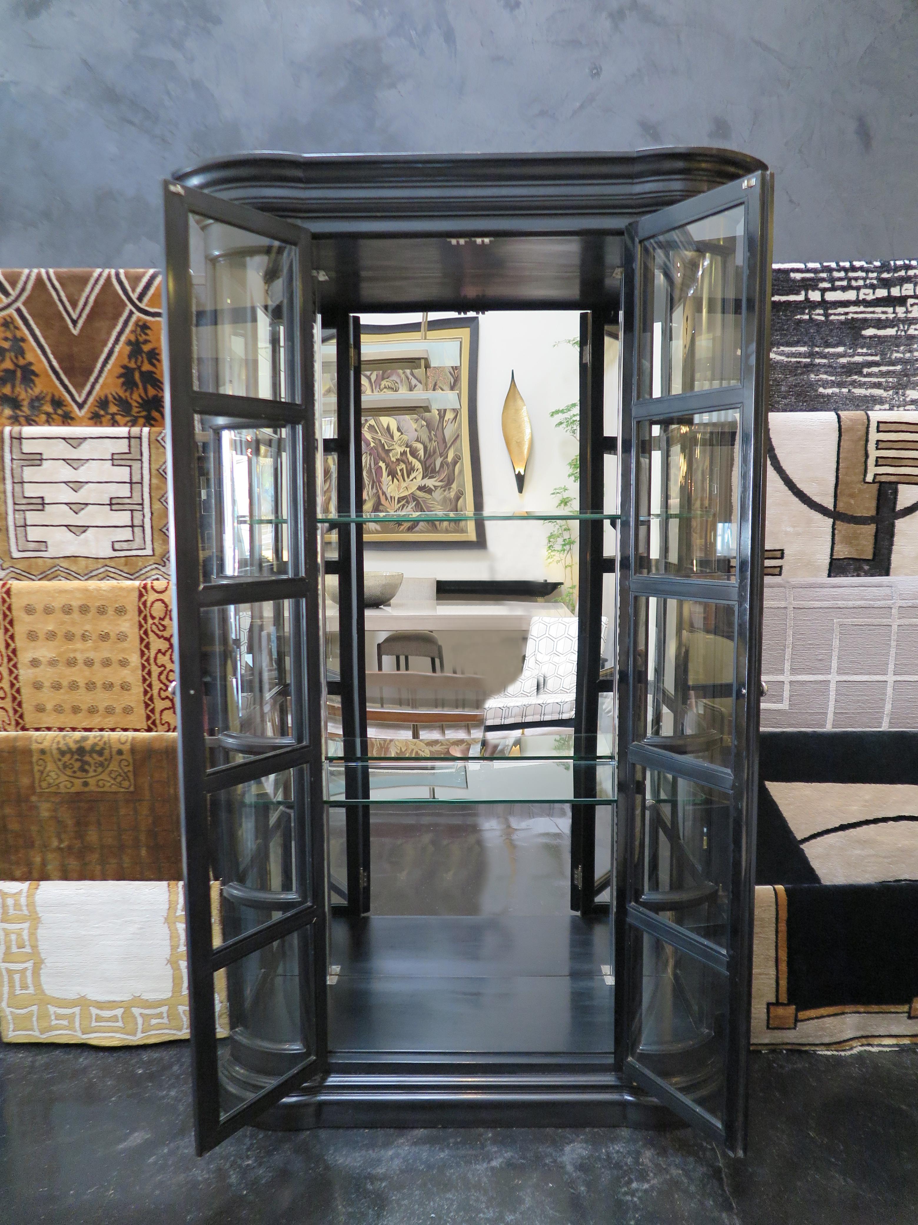 Mid-20th Century French 1950's Large Black Lacquer Vitrine in the Style of Josef Hoffmann For Sale