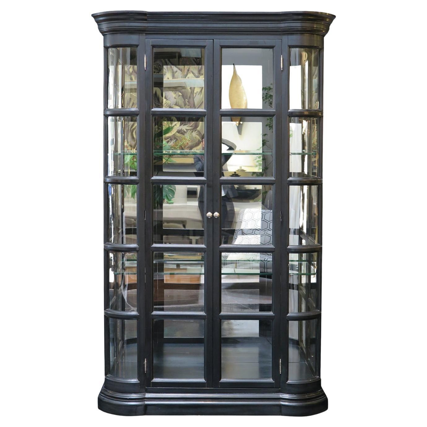 French 1950's Large Black Lacquer Vitrine in the Style of Josef Hoffmann For Sale