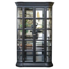 Retro French 1950's Large Black Lacquer Vitrine in the Style of Josef Hoffmann