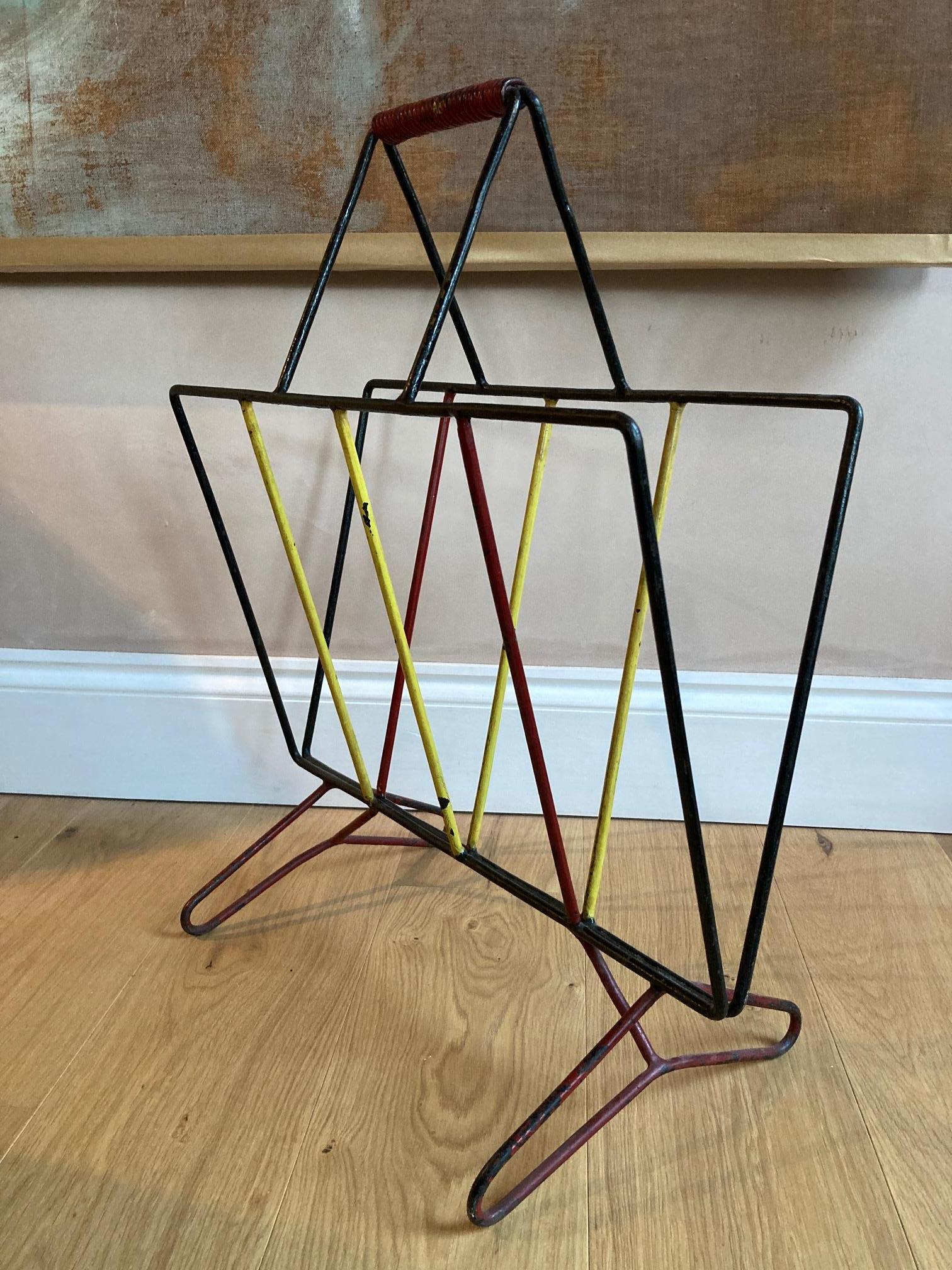 Mid-Century Modern French 1950s Large Iron Magazine Rack For Sale