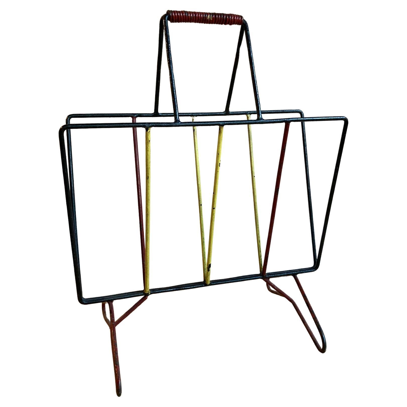 French 1950s Large Iron Magazine Rack For Sale