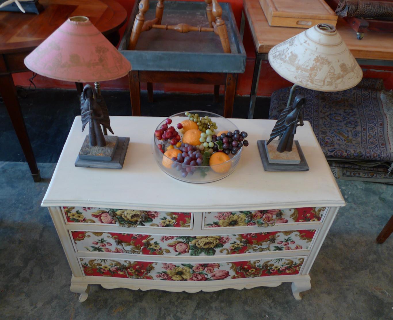 French 1950s Louis XV Style Painted Pine and Fabric Chest with 4 Drawers 6