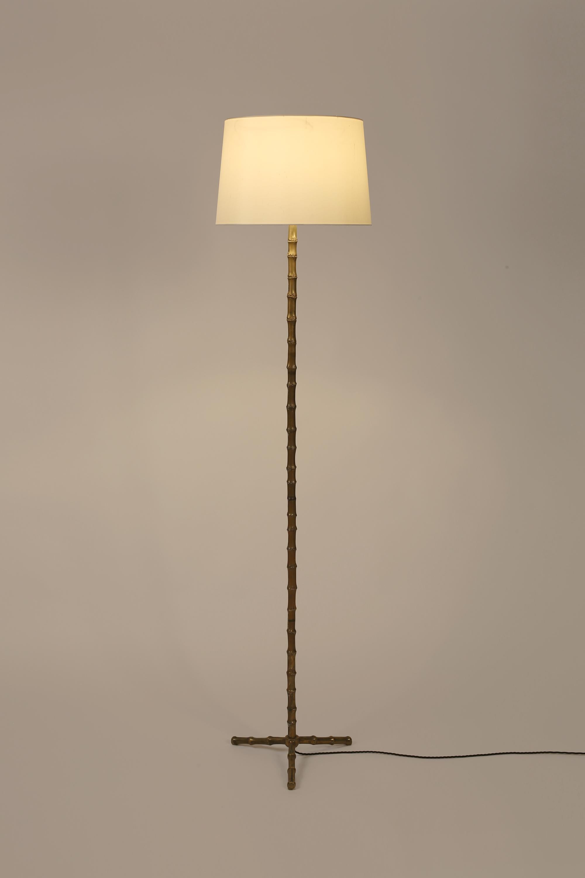French 1950s Maison Bagues Brass Faux Bamboo Floor Lamp In Good Condition In London, GB
