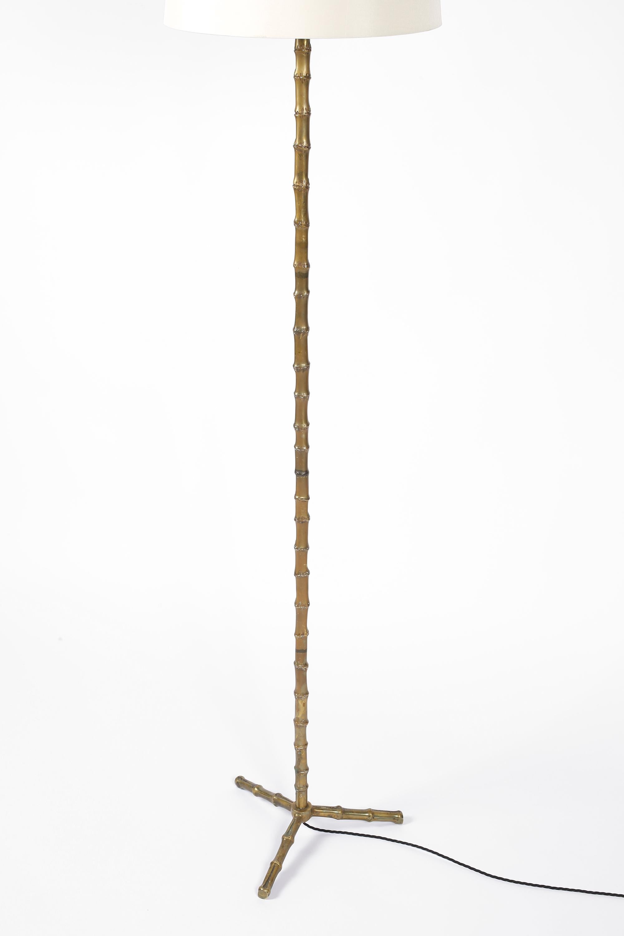 20th Century French 1950s Maison Bagues Brass Faux Bamboo Floor Lamp