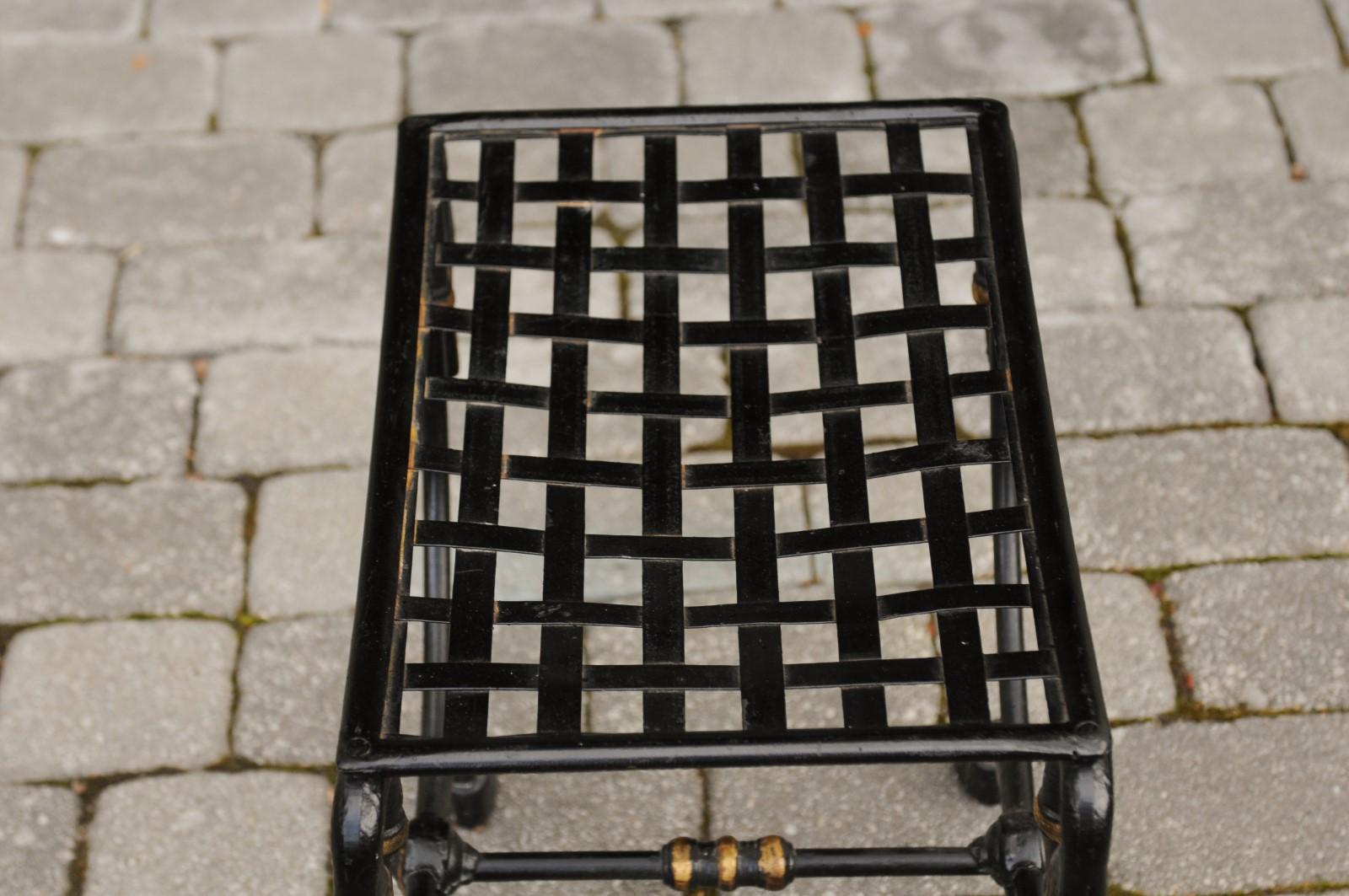 Mid-Century Modern French 1950s Maison Jansen Style Metal Curule Stool with Swan Heads and Paw Feet