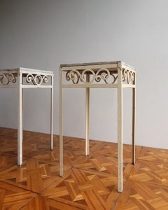 French 1950s Marble Top Iron Side Tables
