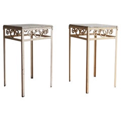 French 1950s Marble Top Iron Side Tables