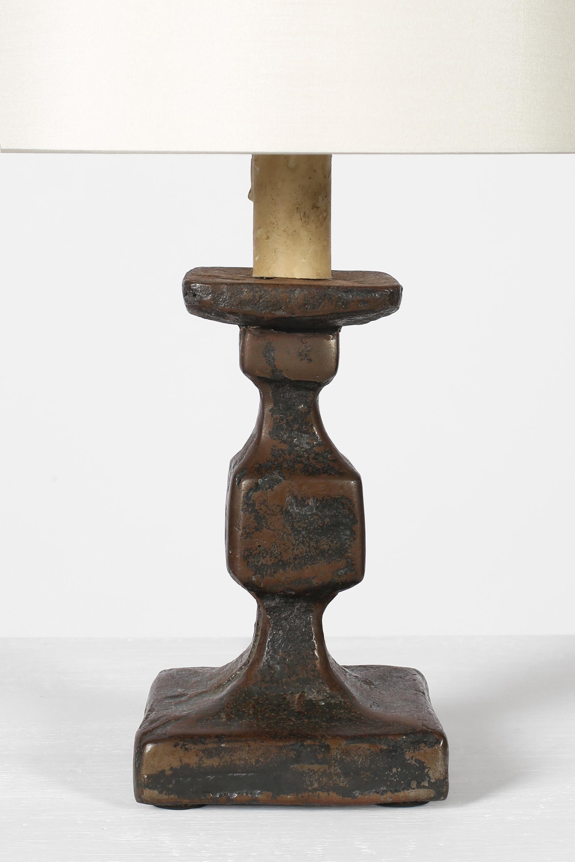 20th Century French 1950s Mid Century Cast Iron Brutalist Table Lamp
