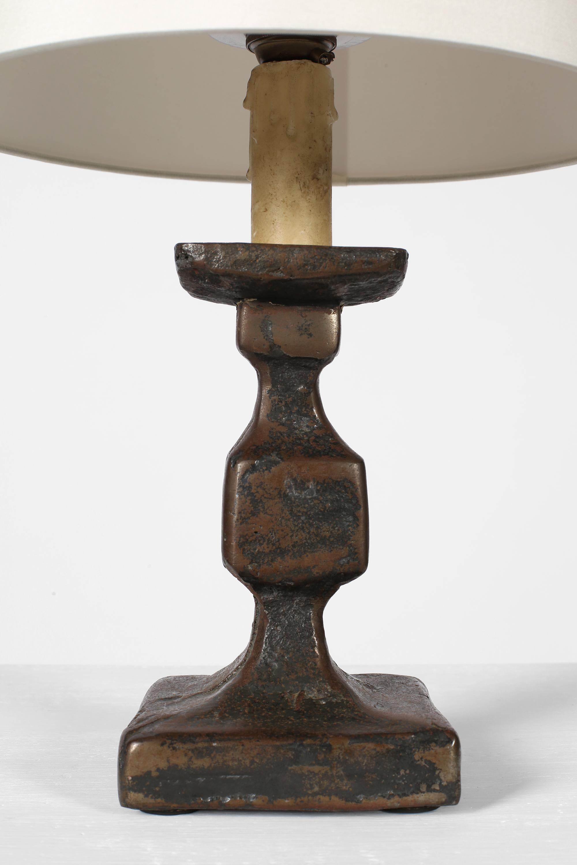 French 1950s Mid Century Cast Iron Brutalist Table Lamp 1