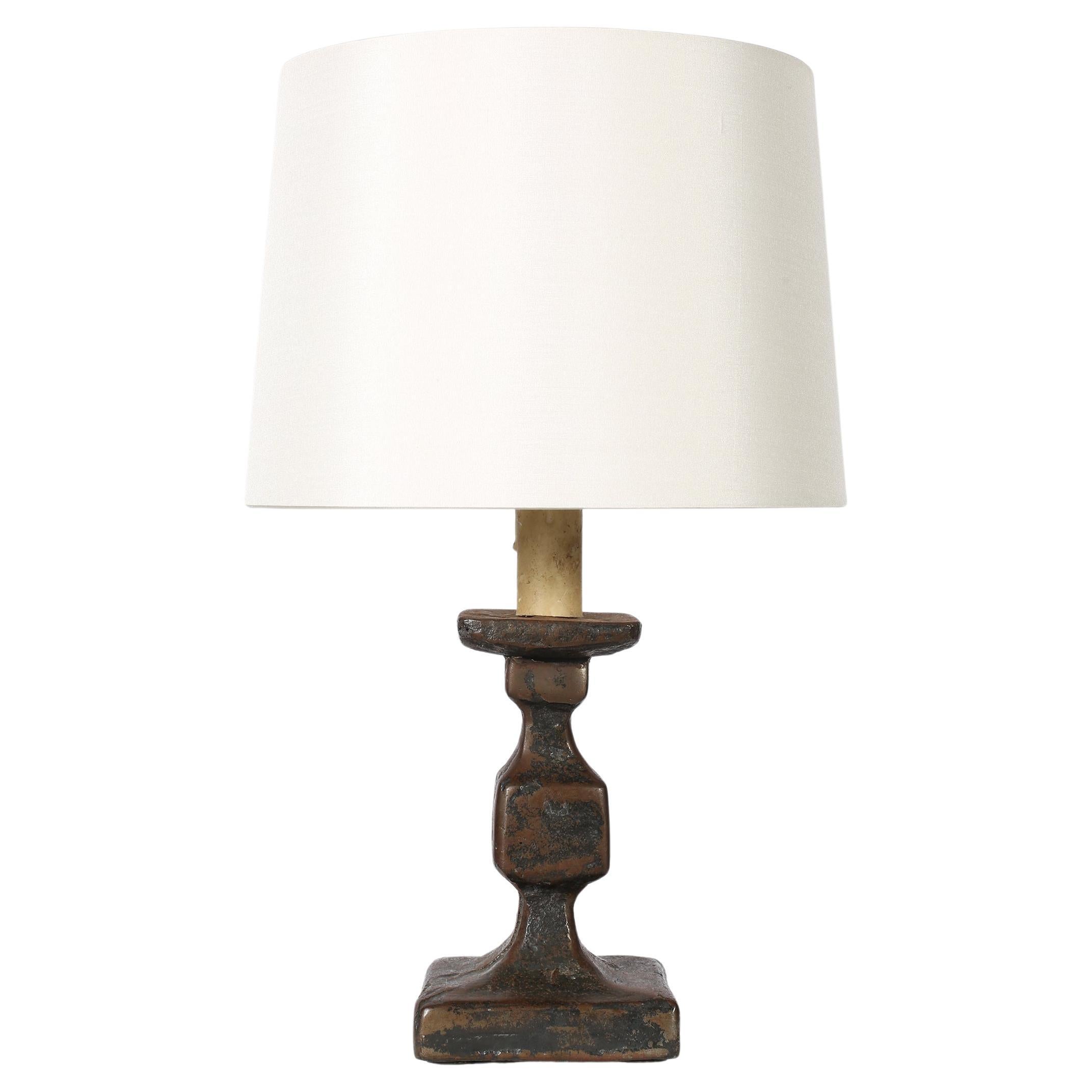 French 1950s Mid Century Cast Iron Brutalist Table Lamp