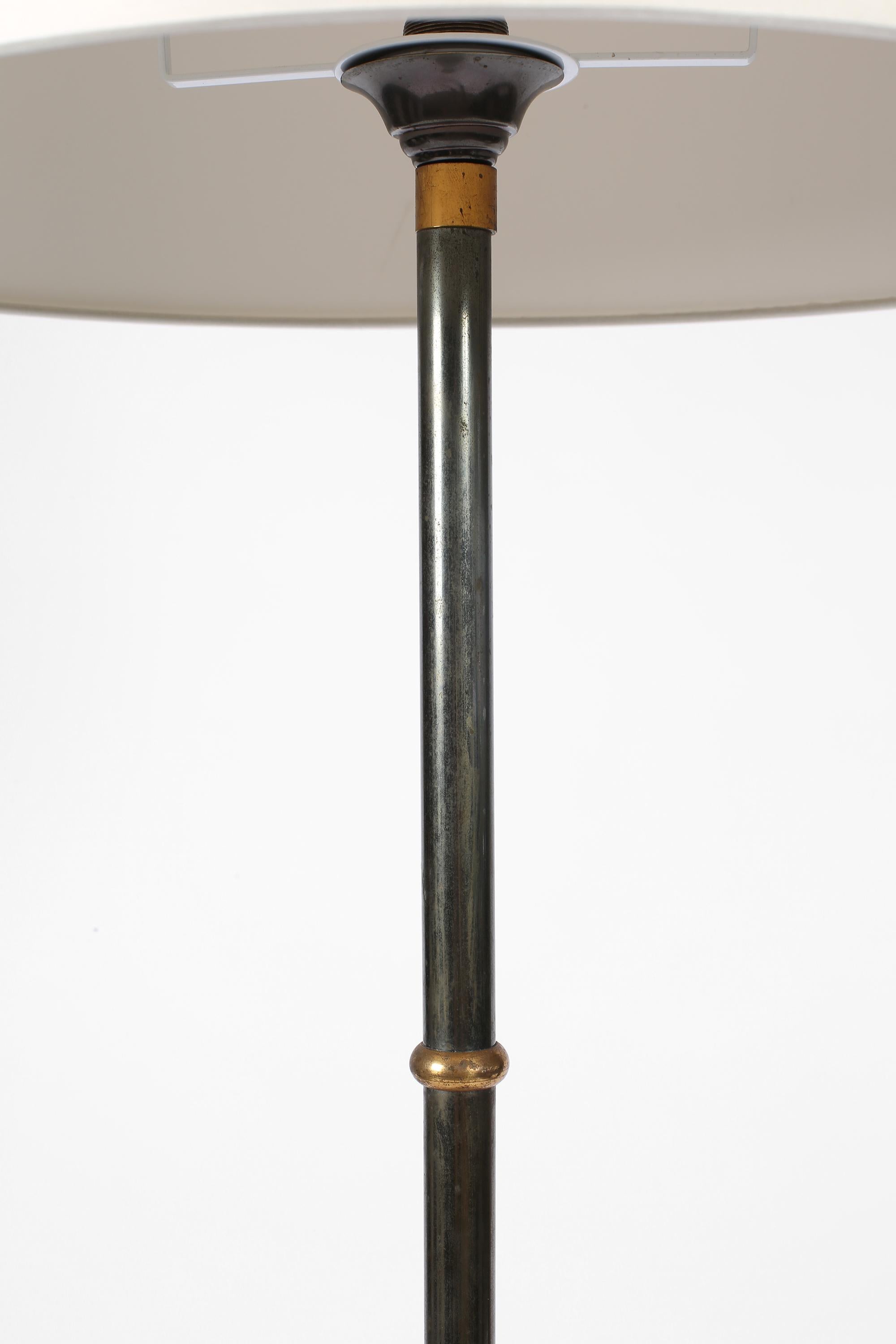 20th Century French 1950s Mid Century Gunmetal & Brass Faux Bamboo Floor Lamp For Sale