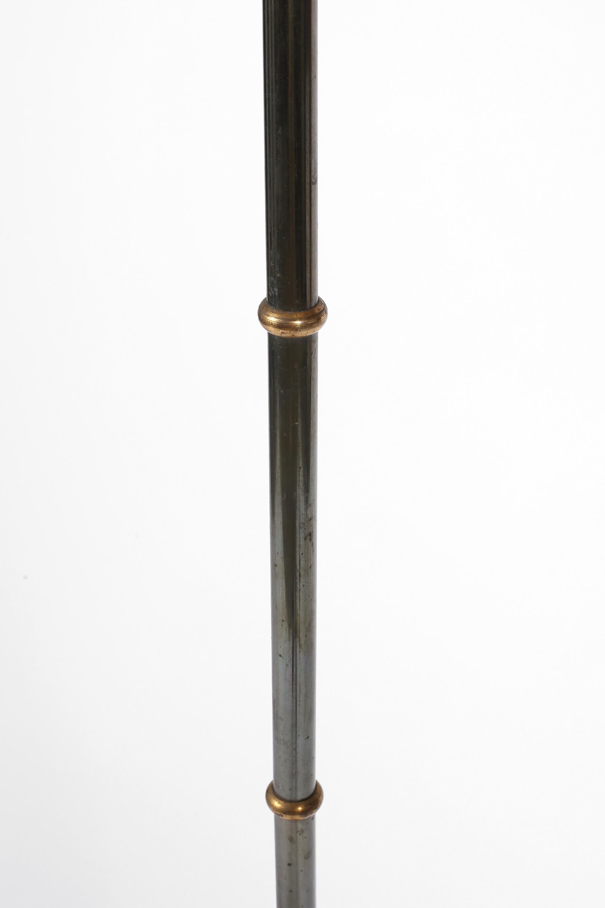 French 1950s Mid Century Gunmetal & Brass Faux Bamboo Floor Lamp For Sale 1