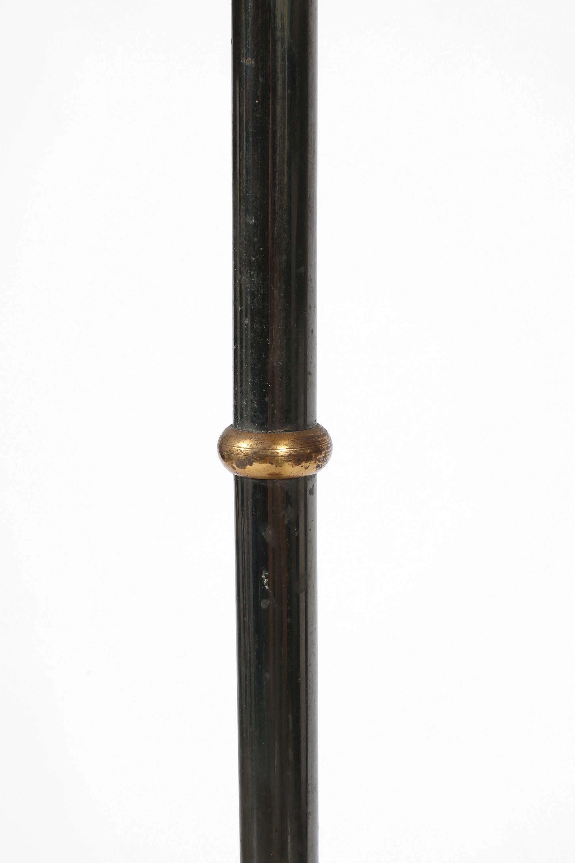 French 1950s Mid Century Gunmetal & Brass Faux Bamboo Floor Lamp For Sale 2