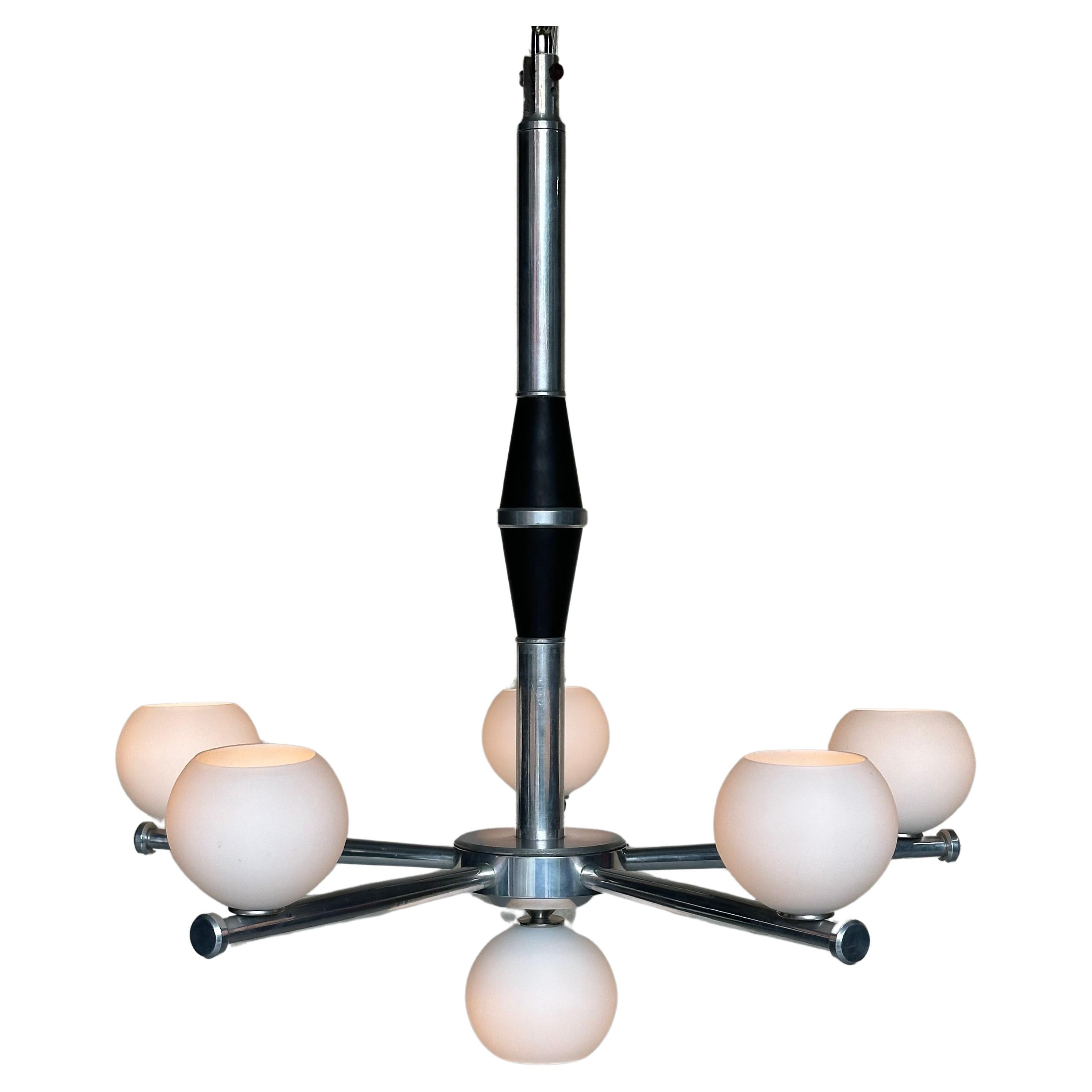 French 1950's Mid Century Modern Aluminum Chandelier