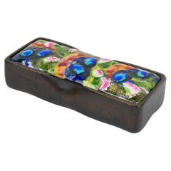 French Mid-Century Wood and Multicolor Enamel Box, 1950s