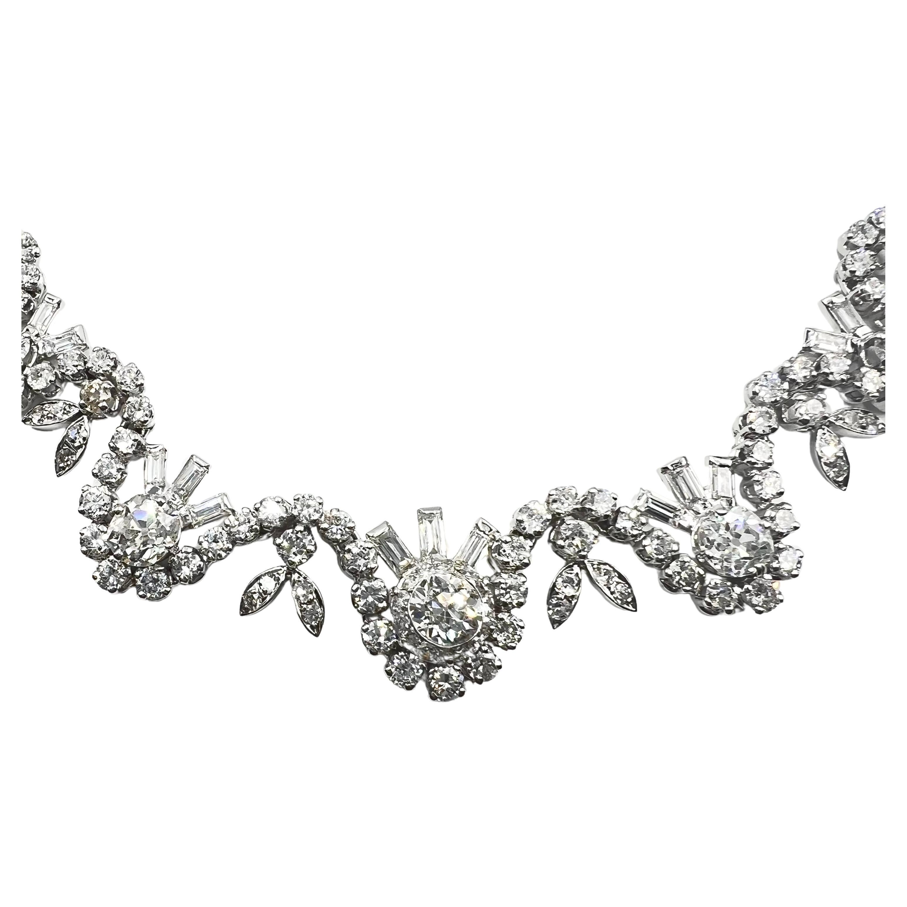 French 1950s Mixed-Cut Diamond Collar Necklace For Sale 1