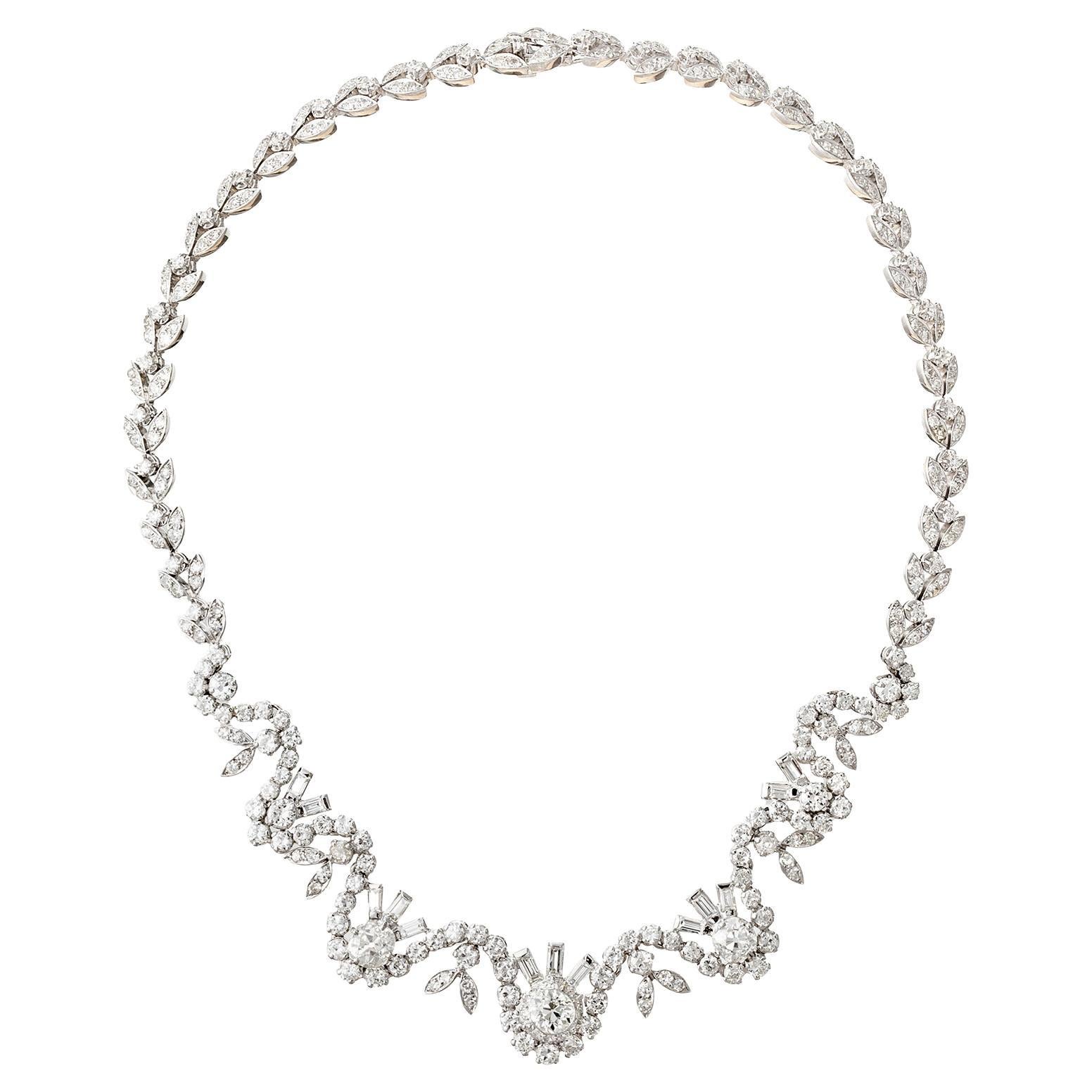 Französisches Halsband mit Diamanten im Mischschliff aus den 1950er Jahren