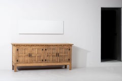 French 1950s Natural Oak Sideboard with Intricate Carved Panels