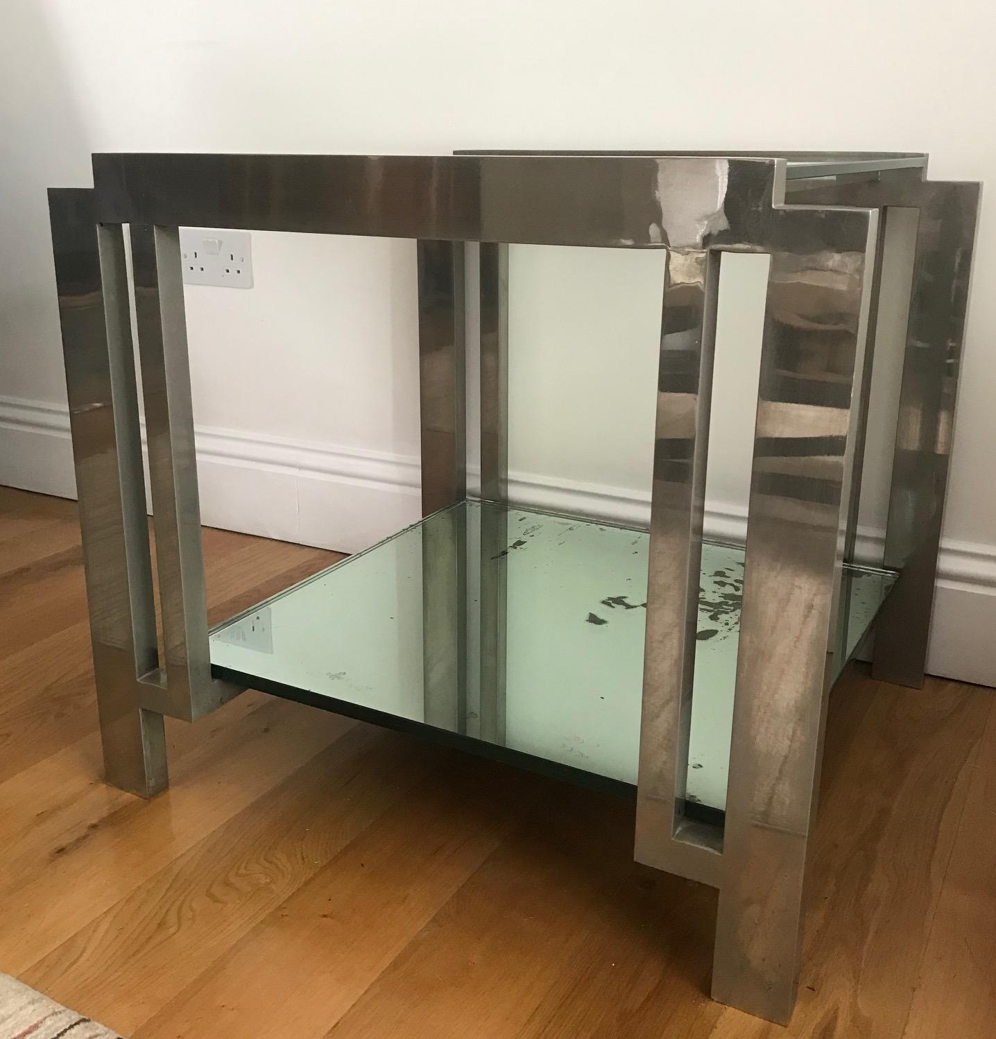 Mid-Century Modern French 1940s Nickel and Glass Side Table in the manner of Jacques Adnet For Sale