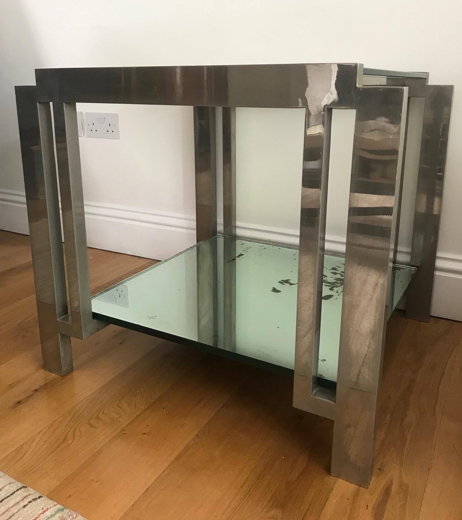 French 1940s Nickel and Glass Side Table in the manner of Jacques Adnet In Fair Condition For Sale In London, GB