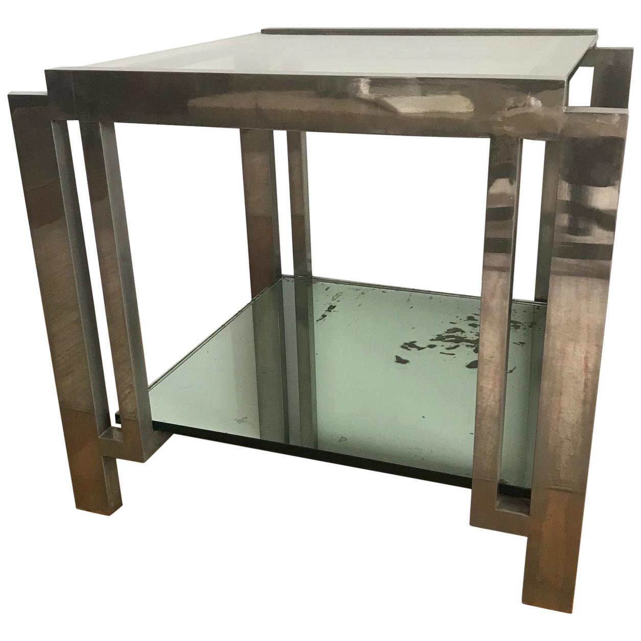 French 1940s Nickel and Glass Side Table in the manner of Jacques Adnet For Sale