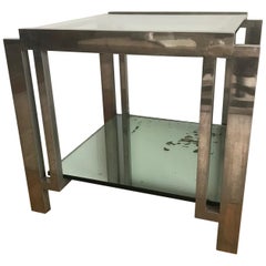 French 1940s Nickel and Glass Side Table in the manner of Jacques Adnet