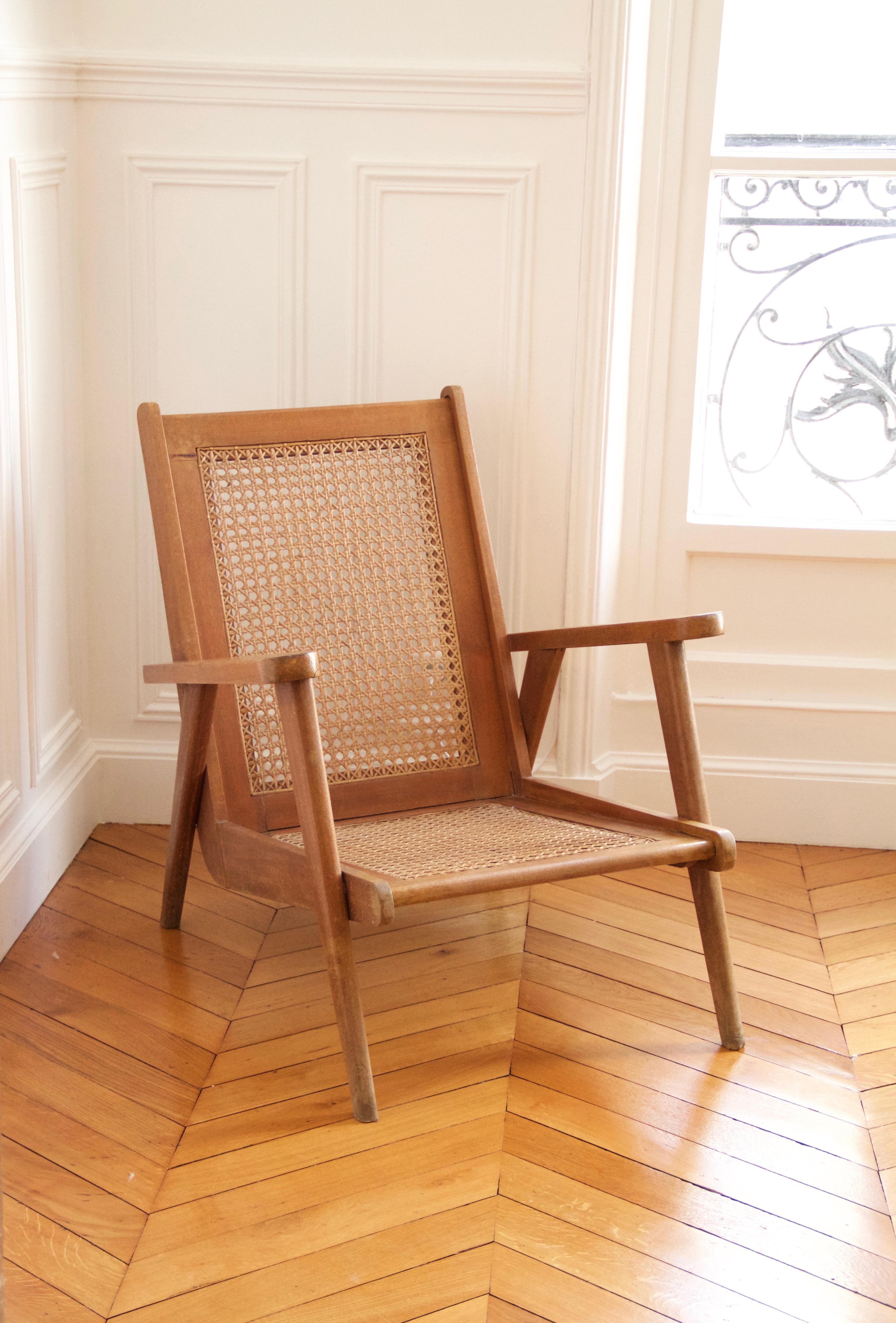 French 1950s Oak Lounge Chair For Sale 4